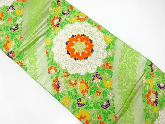 JAPANESE KIMONO / ANTIQUE FUKURO OBI / SILK / WOVEN FLORAL CREST